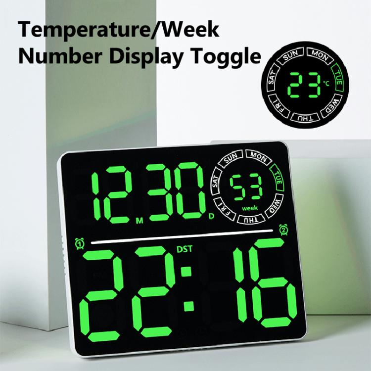 Grande orologio digitale da parete a LED con luce ambientale RGB a colori variabili, doppia sveglia e timer, ideale per palestra, ufficio e arredamento domestico.