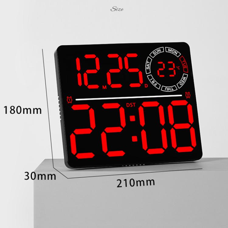 Grande orologio digitale da parete a LED con luce ambientale RGB a colori variabili, doppia sveglia e timer, ideale per palestra, ufficio e arredamento domestico.