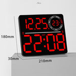 Grande orologio digitale da parete a LED con cifre a colori RGB variabili, doppia sveglia e timer, ideale per palestra, ufficio e arredamento domestico.