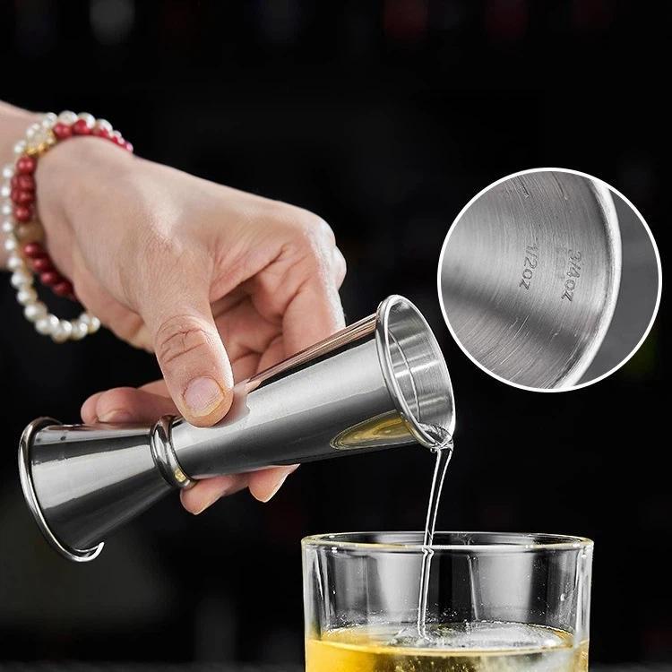 Misurino in acciaio inox 304 a doppia estremità da un'oncia, misurino da bar per miscelare, LsCook 30/60ml Curved Edge