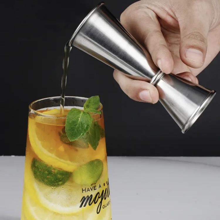 Misurino in acciaio inox 304 a doppia estremità da un'oncia, misurino da bar per miscelare, LsCook 30/60ml Curved Edge