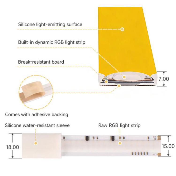 Striscia LED COB colorata RGBWC Waveshare, chip di controllo WS2812B, protezione IP65, striscia LED programmabile, 1m, 5m