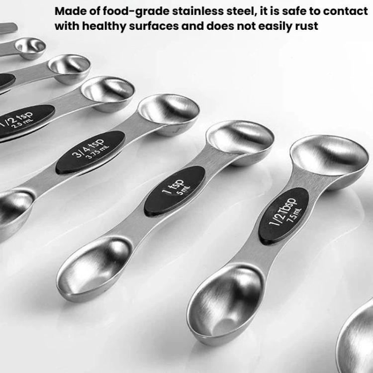 Set di 8 cucchiai dosatori magnetici a doppia estremità in acciaio inossidabile LsCook con tacche per la cottura.