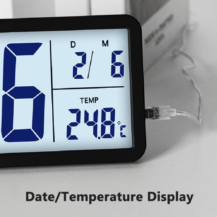 Orologio elettrico da tavolo con display LCD da 10 pollici e retroilluminazione, grande orologio digitale da parete, termometro per interni.