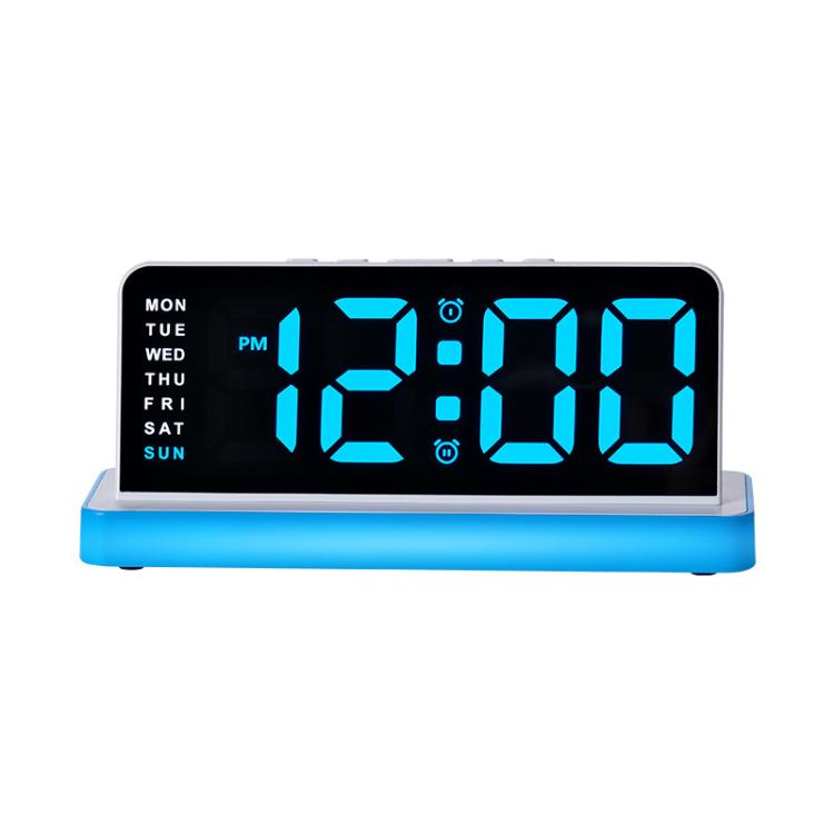 Sveglia digitale a LED con ampio display, specchio da scrivania con luce notturna d'atmosfera e luminosità regolabile.