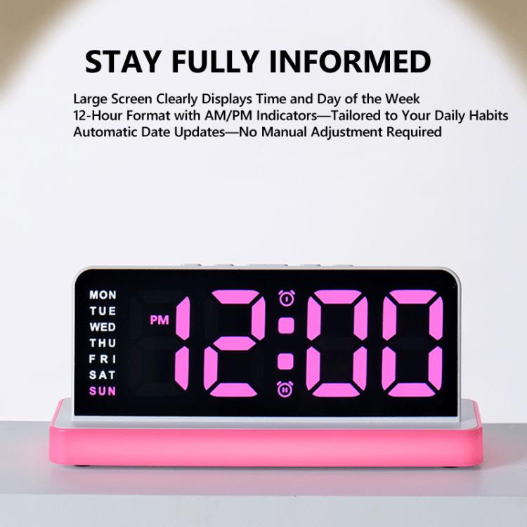 Sveglia digitale a LED con ampio display, specchio da scrivania con luce notturna d'atmosfera e luminosità regolabile.