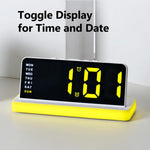 Sveglia digitale a LED con ampio display, specchio da scrivania con luce notturna d'atmosfera e luminosità regolabile.