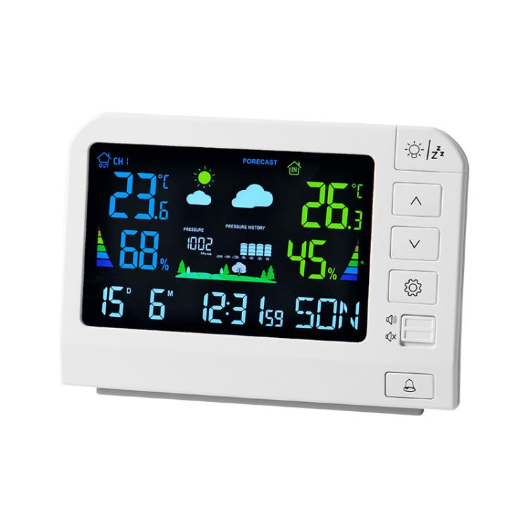 Stazione meteorologica wireless a colori con orologio atomico e sensore esterno, termometro e igrometro digitale per interni ed esterni., 767 White, 777 White