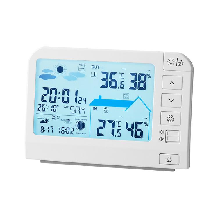 Stazione meteorologica wireless a colori con orologio atomico e sensore esterno, termometro e igrometro digitale per interni ed esterni., 767 White, 777 White
