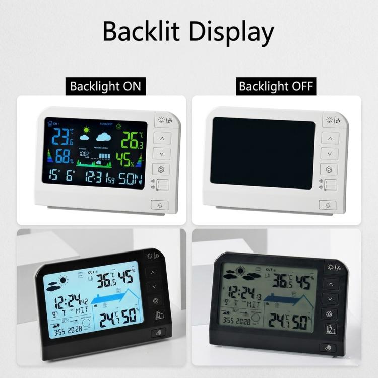 Stazione meteorologica wireless a colori con orologio atomico e sensore esterno, termometro e igrometro digitale per interni ed esterni., 767 White, 777 White
