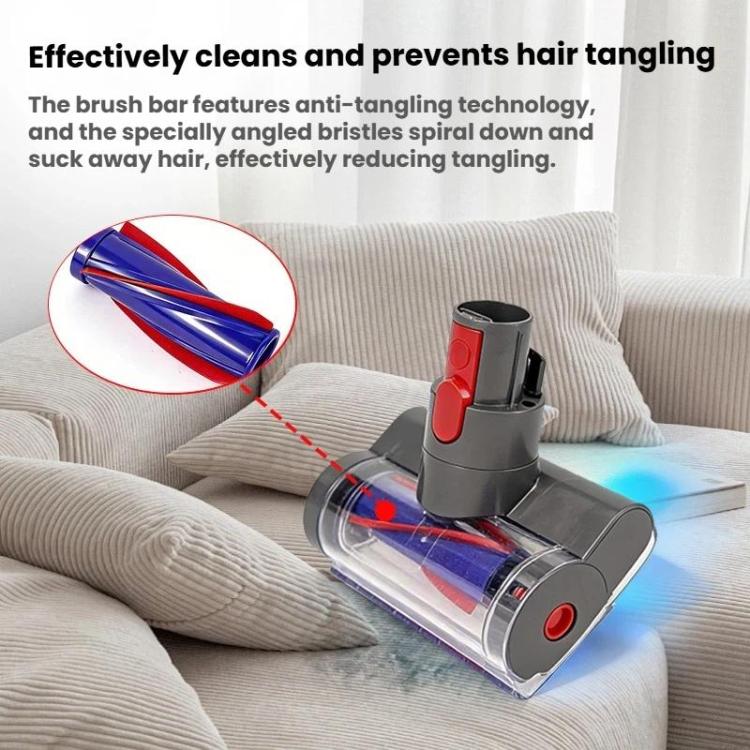 Spazzola con luce per la rimozione degli acari della polvere, compatibile con aspirapolvere senza fili Dyson V7 V8 V10 V11 V15, mini accessorio motorizzato anti-groviglio.