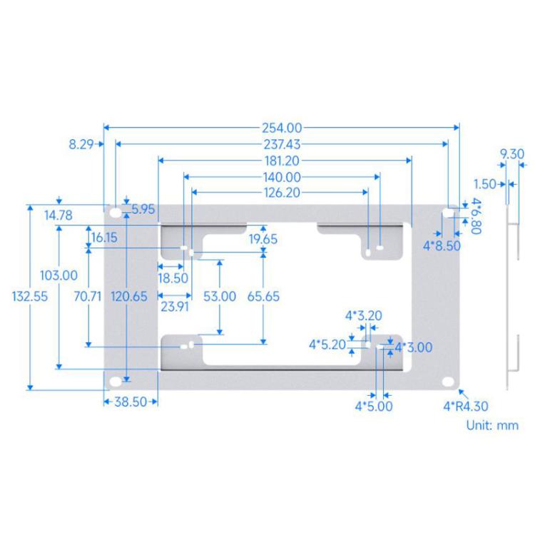 Pannello montaggio 3U per display DSI 7" Raspberry Pi