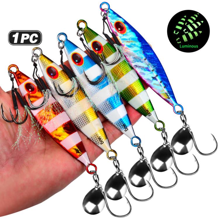 PROBEROS LF179 Esche artificiali in metallo per jigging con paletta rotante fosforescente per la pesca in acqua salata, 30g, 40g, 60g, 80g, 90g