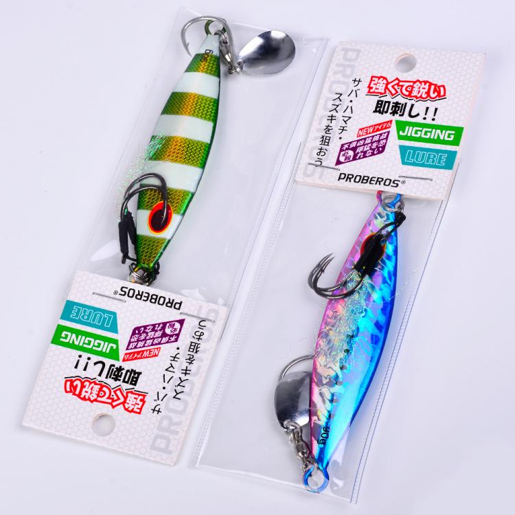 PROBEROS LF179 Esche artificiali in metallo per jigging con paletta rotante fosforescente per la pesca in acqua salata, 30g, 40g, 60g, 80g, 90g