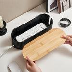 Scatola per la gestione dei cavi da scrivania, contenitore per cavi, prese di corrente e coperchio per riporre il cavo di alimentazione., White, Blue, White With Wood Cover, Black With Wood Cover