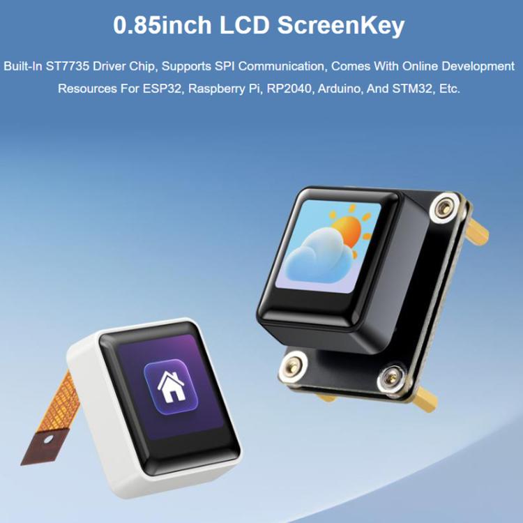 Waveshare 0.85 Inch Mechanical LCD ScreenKey, IPS Panel, 128 X 128 Resolution, 65K Color, SPI Communication Interface, Keycap White, Keycap Black, Module White, Module Black