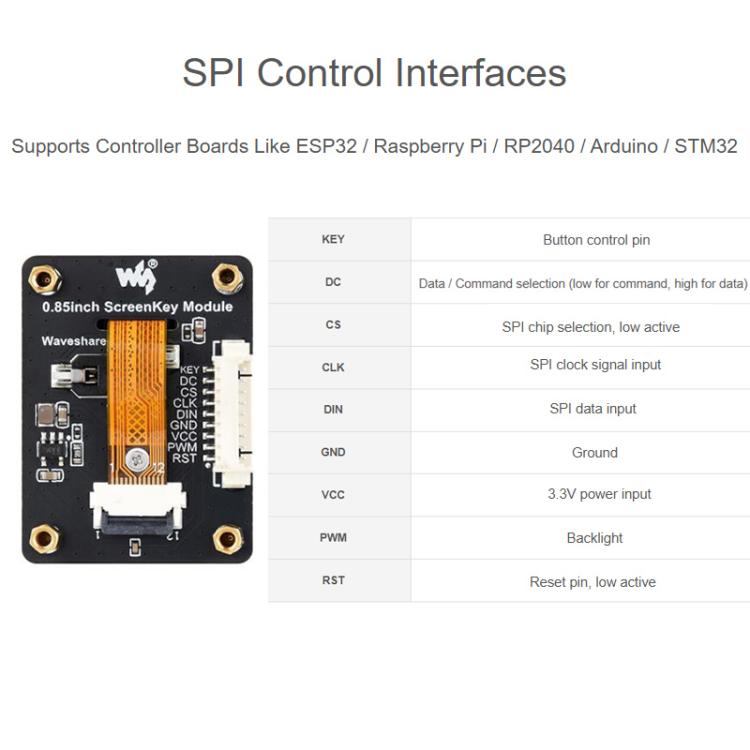 Waveshare 0.85 Inch Mechanical LCD ScreenKey, IPS Panel, 128 X 128 Resolution, 65K Color, SPI Communication Interface, Keycap White, Keycap Black, Module White, Module Black