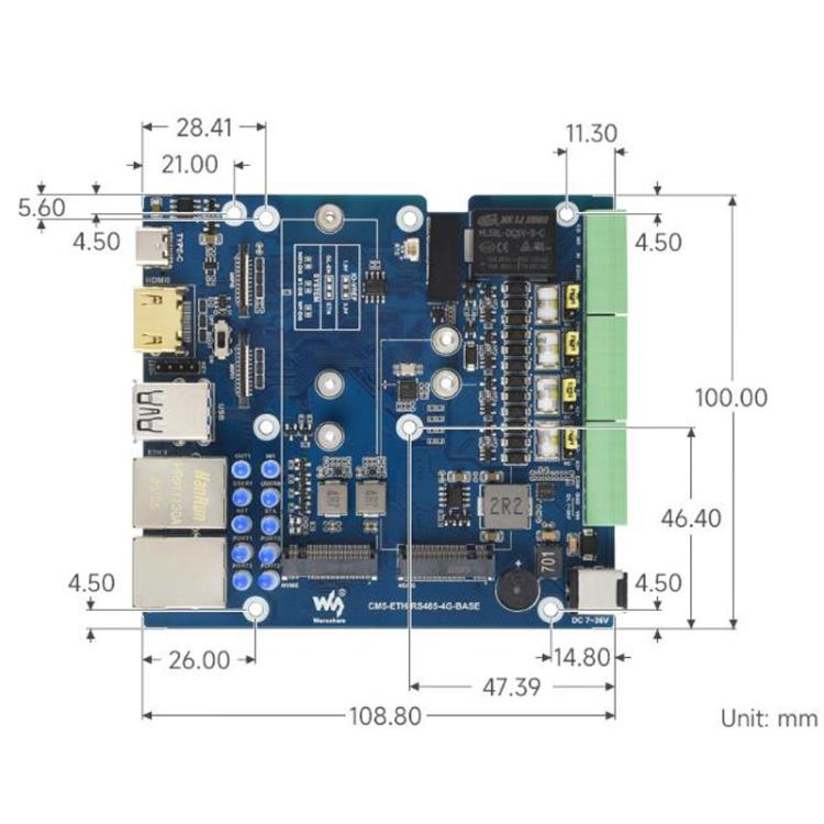 La scheda di espansione multifunzione CM5 Gigabit/2.5G Dual Ethernet supporta la comunicazione industriale RS485, il modulo 4G/5G e l'uscita video 4K., Waveshare 34251