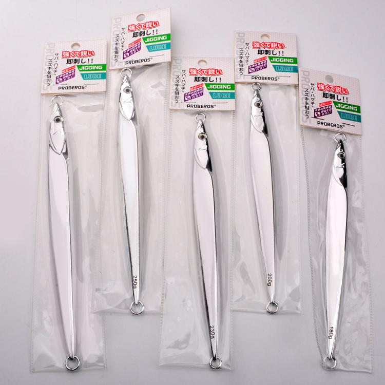 PROBEROS LF168 Esca artificiale da jigging in metallo per acqua salata, corpo vuoto, affondamento verticale, finitura a specchio, ideale per la pesca di sgombri., 180g, 200g, 230g, 250g, 300g