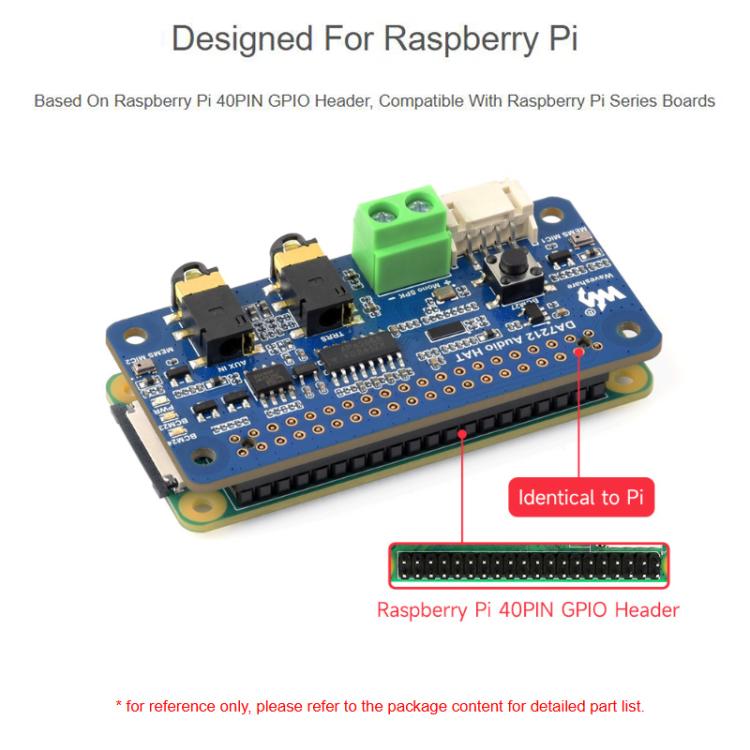 DA7212 I2S Audio Board For Raspberry Pi, Stereo Encoding/Decoding, Waveshare 34213