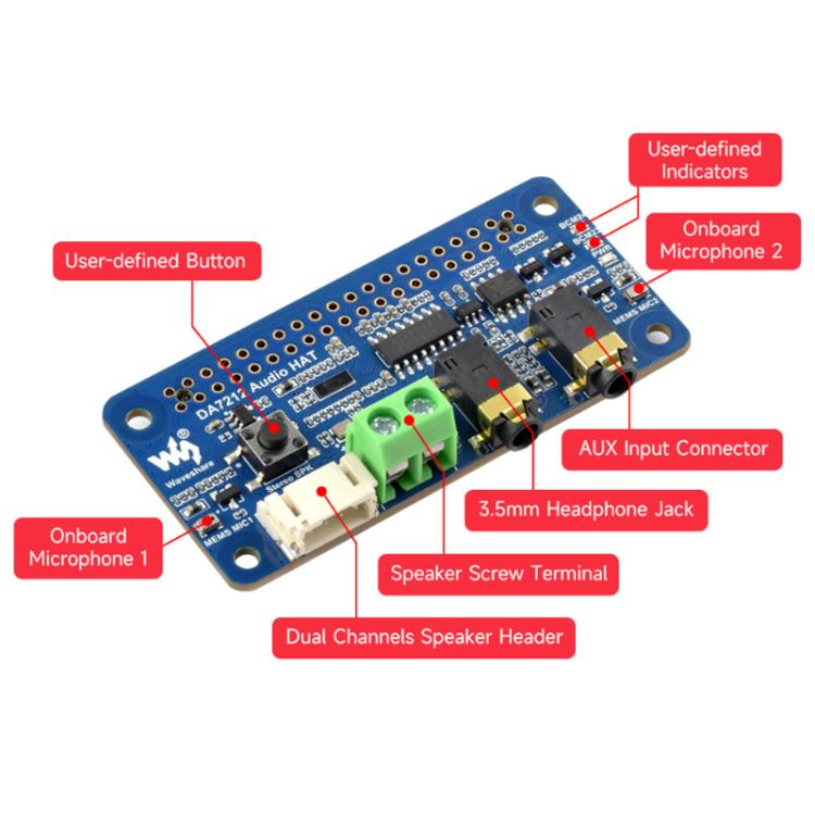 DA7212 I2S Audio Board For Raspberry Pi, Stereo Encoding/Decoding, Waveshare 34213