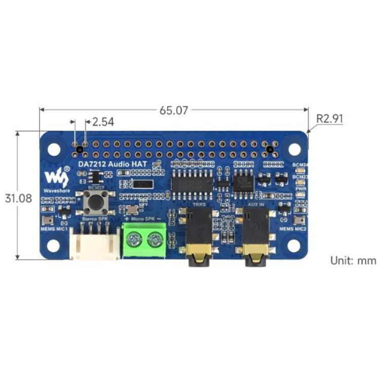 DA7212 I2S Audio Board For Raspberry Pi, Stereo Encoding/Decoding, Waveshare 34213