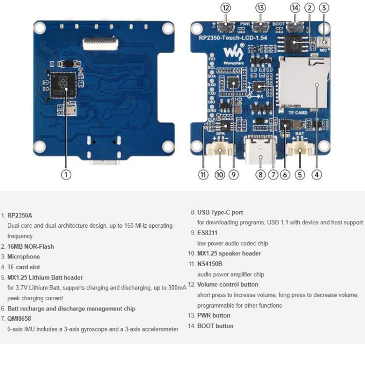 Waveshare 34332 RP2350 1.54 Inch LCD Display Development Board 65K Color, IPS Display Panel, Dual-Core And Dual-Architecture, 34332