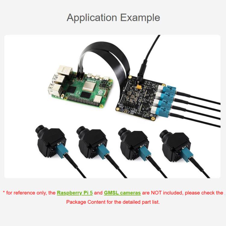 Waveshare 34128 4-Ch GMSL Camera Adapter Board, Equipped With MAX9296 Deserializer, For Raspberry Pi 5, EU Plug, UK Plug, US Plug