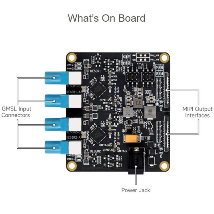 Waveshare 34128 4-Ch GMSL Camera Adapter Board, Equipped With MAX9296 Deserializer, For Raspberry Pi 5, EU Plug, UK Plug, US Plug