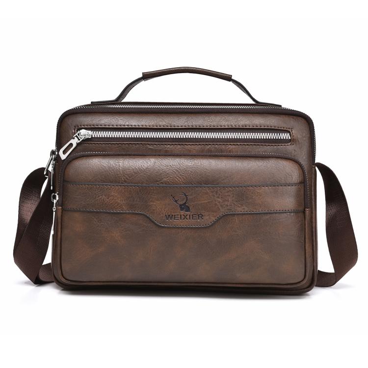 WEIXIER D1108 Borsa a tracolla da uomo stile retrò business, grande capacità, casual, impermeabile in PU.