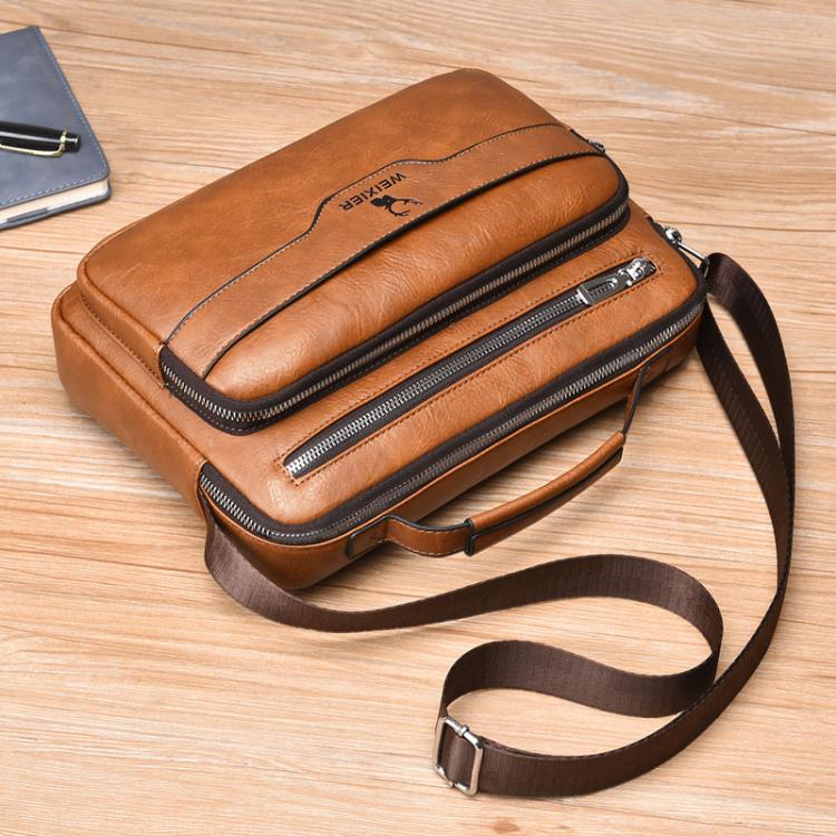 WEIXIER D1108 Borsa a tracolla da uomo stile retrò business, grande capacità, casual, impermeabile in PU.