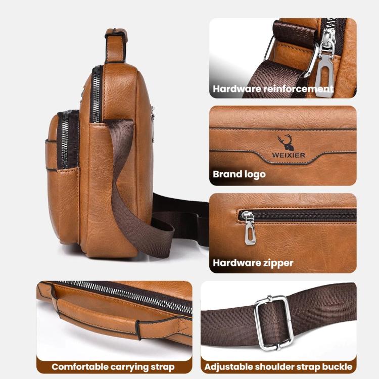 WEIXIER D1108 Borsa a tracolla da uomo stile retrò business, grande capacità, casual, impermeabile in PU.