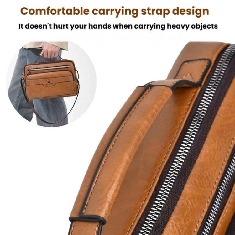 WEIXIER D1108 Borsa a tracolla da uomo stile retrò business, grande capacità, casual, impermeabile in PU.