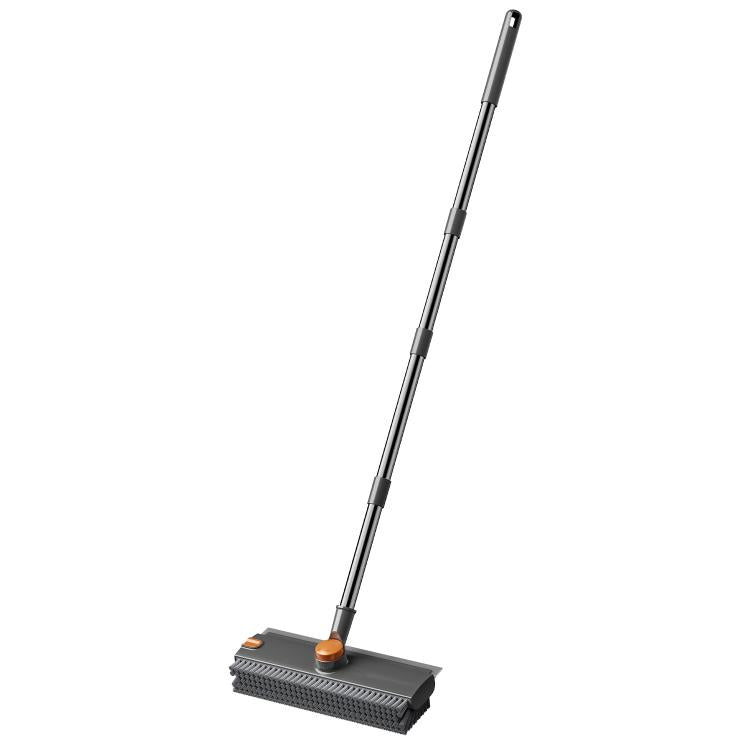 Spazzola per pavimenti con manico lungo 2 in 1 Spazzola per fughe a doppia faccia a forma di V con tergivetro, testina girevole a 360 gradi e pinzette per capelli incorporate