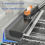 Spazzola per pavimenti con manico lungo 2 in 1 Spazzola per fughe a doppia faccia a forma di V con tergivetro, testina girevole a 360 gradi e pinzette per capelli incorporate