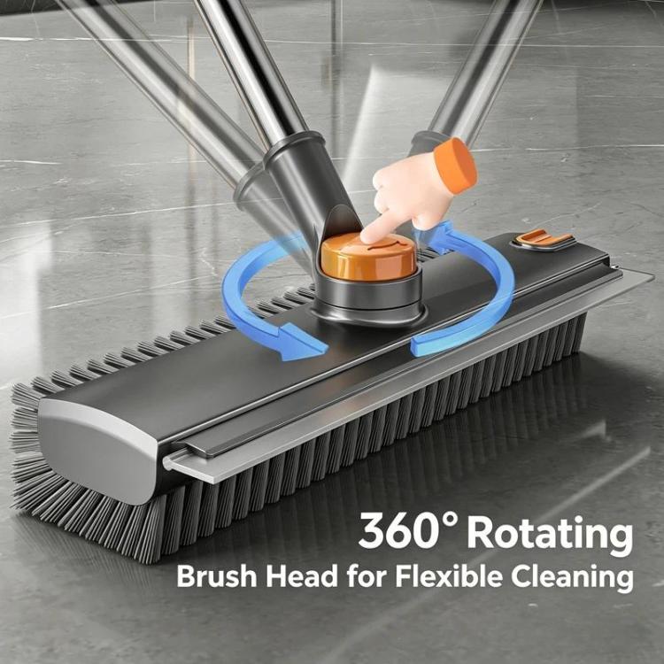 Spazzola per pavimenti con manico lungo 2 in 1 Spazzola per fughe a doppia faccia a forma di V con tergivetro, testina girevole a 360 gradi e pinzette per capelli incorporate
