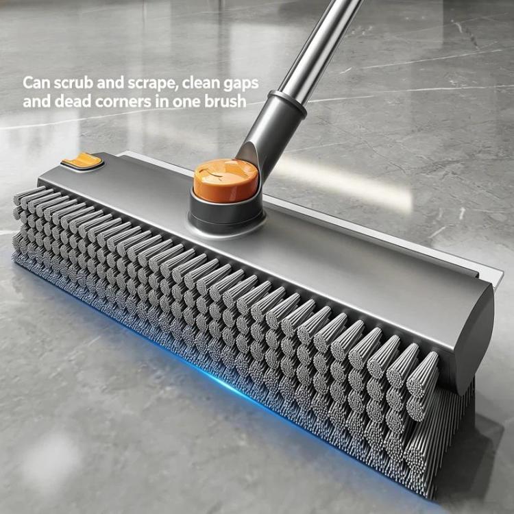 Spazzola per pavimenti con manico lungo 2 in 1 Spazzola per fughe a doppia faccia a forma di V con tergivetro, testina girevole a 360 gradi e pinzette per capelli incorporate
