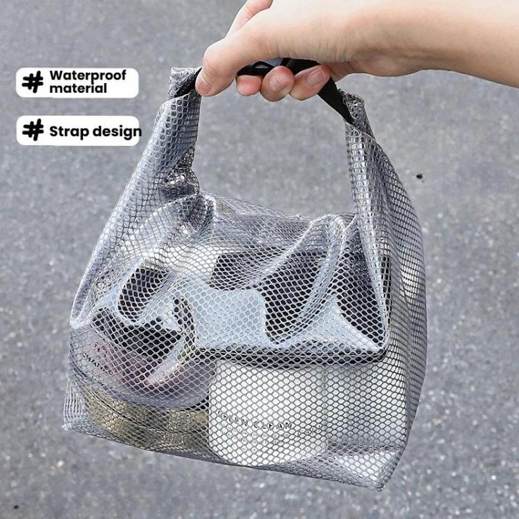 Borsa da toilette in rete EVA impermeabile, portatile, ideale per i viaggi, perfetta per bagno, palestra, piscina, per il trucco e come borsa da bagno, con chiusura a fibbia., Large Transparent Gray, Small Transparent Gray, Large Transparent White     ...