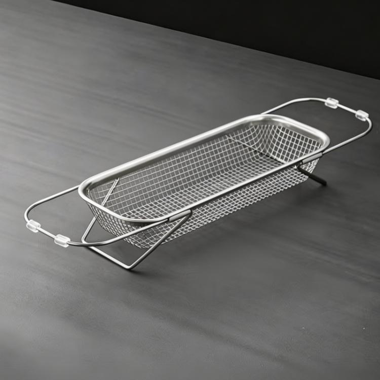 Colino espandibile da posizionare sopra il lavello, in acciaio inox 304, con cestello di scolo a maglia fine, bracci regolabili e piedini di supporto., Small, Medium, Large, Extra Large
