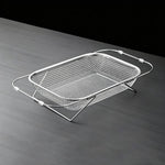 Colino espandibile da posizionare sopra il lavello, in acciaio inox 304, con cestello di scolo a maglia fine, bracci regolabili e piedini di supporto., Small, Medium, Large, Extra Large