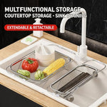 Colino espandibile da posizionare sopra il lavello, in acciaio inox 304, con cestello di scolo a maglia fine, bracci regolabili e piedini di supporto., Small, Medium, Large, Extra Large