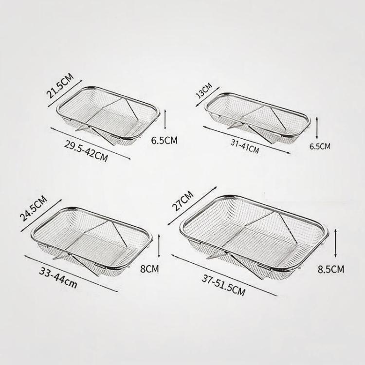 Colino espandibile da posizionare sopra il lavello, in acciaio inox 304, con cestello di scolo a maglia fine, bracci regolabili e piedini di supporto., Small, Medium, Large, Extra Large