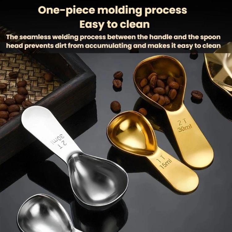Cucchiaino da caffè ispessito in acciaio inox 304 da 15 ml con scala graduata e misurino per chicchi di caffè., 15ml