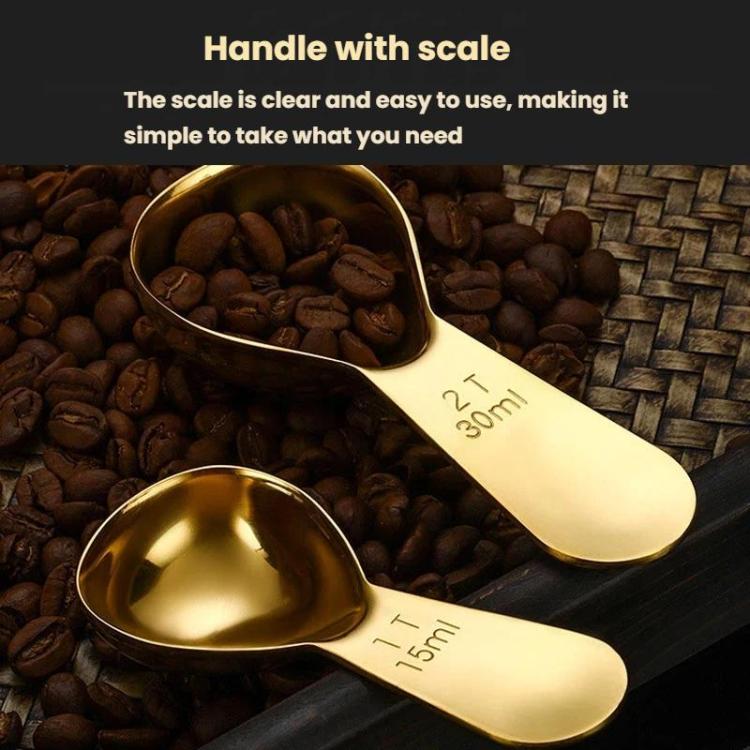 Cucchiaino da caffè ispessito in acciaio inox 304 da 15 ml con scala graduata e misurino per chicchi di caffè., 15ml