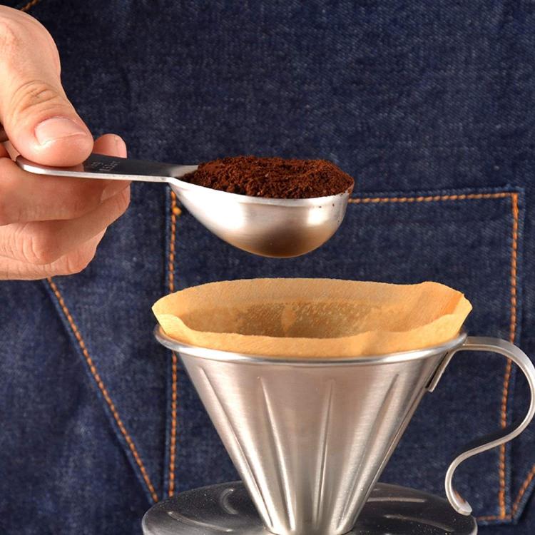 Cucchiaino da caffè ispessito in acciaio inox 304 da 15 ml con scala graduata e misurino per chicchi di caffè., 15ml