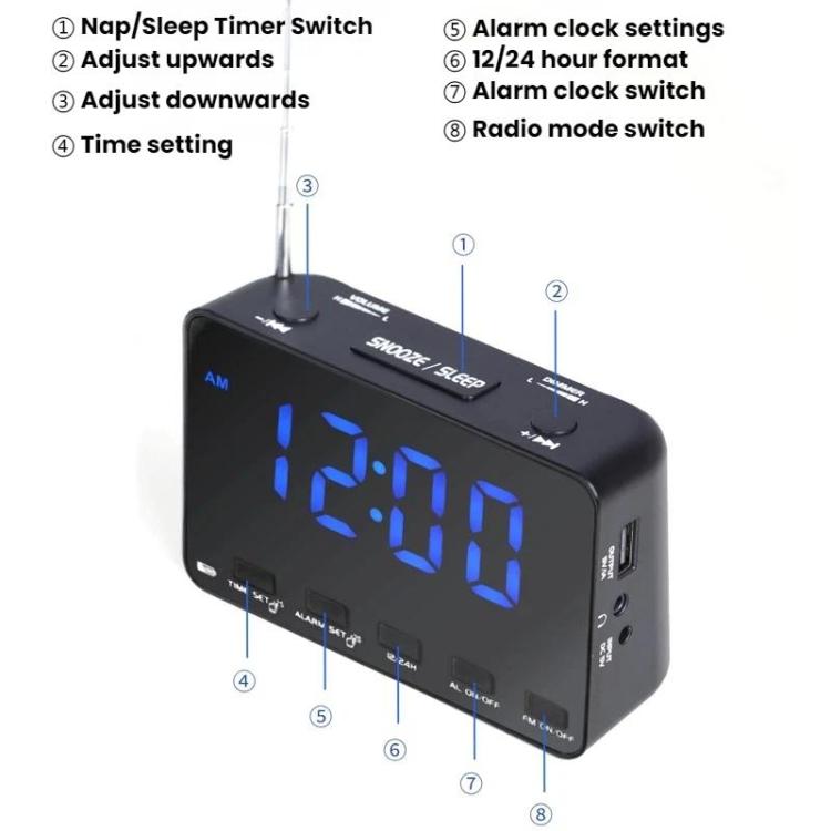 Radiosveglia digitale FM con ampio display LED