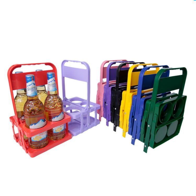 Portabottiglie pieghevole a 4 fori, contenitore portatile in plastica per bevande con maniglia, organizer pieghevole per vino, bibite e cocktail.