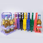 Portabottiglie pieghevole a 4 fori, contenitore portatile in plastica per bevande con maniglia, organizer pieghevole per vino, bibite e cocktail.
