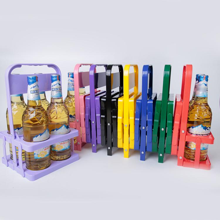 Portabottiglie pieghevole a 4 fori, contenitore portatile in plastica per bevande con maniglia, organizer pieghevole per vino, bibite e cocktail.