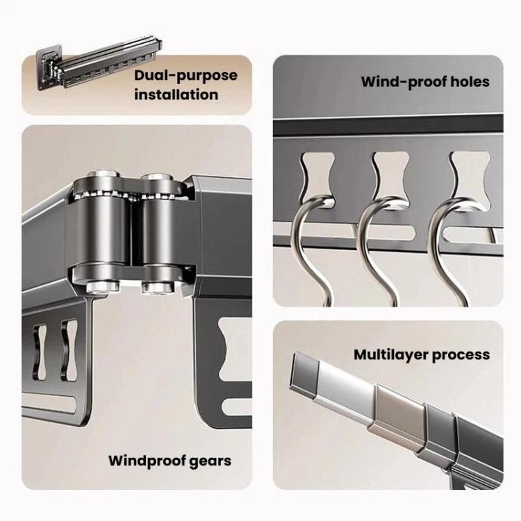 Stendibiancheria pieghevole da balcone, asta appendiabiti retrattile senza trapano per uso domestico, 1-Fold Grey, 1-Fold White, 2-Fold Grey, 2-Fold White, 3-Fold Grey, 3-Fold White